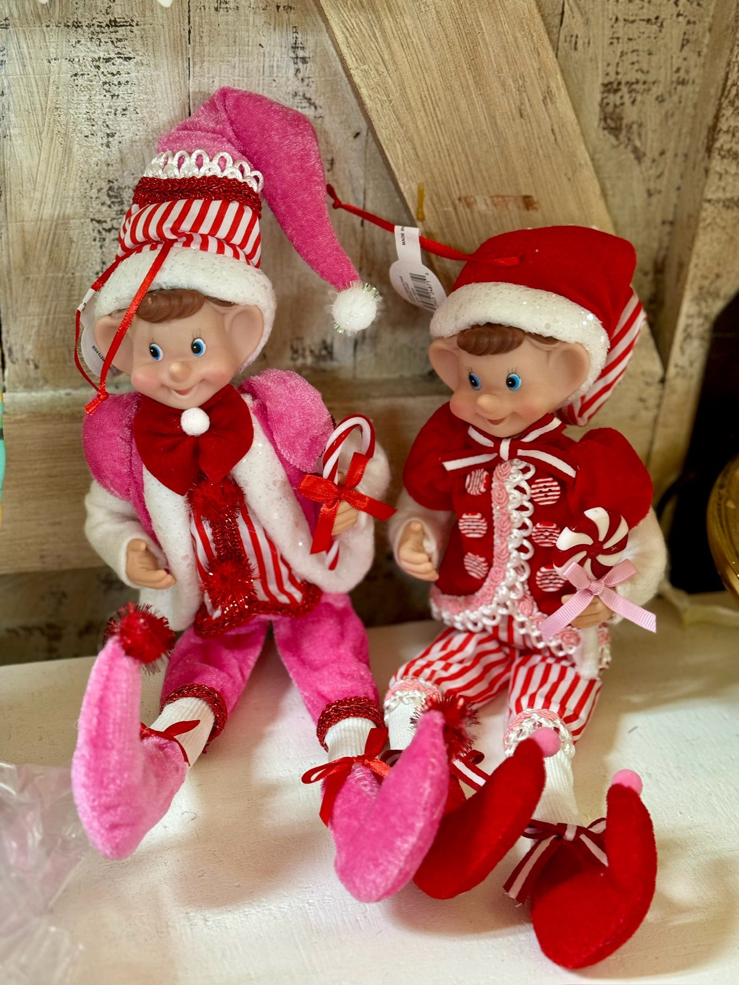 15 Inch Pink And Red Fabric Sweets Pixie Elf Ornament Two Styles