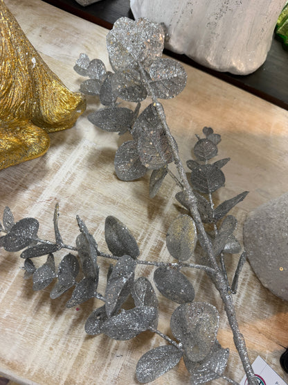Silver Glittered Eucalyptus Spray