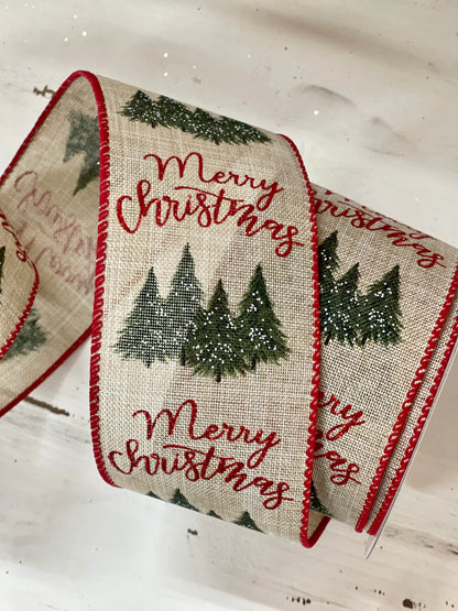 Natural Linen Ribbon With Merry Christmas