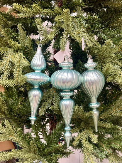 9.5-10 Inch Matte Icey Blue Glass Finials Three Styles