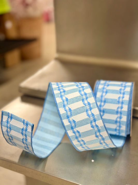 2.5 Inch By 10 Yard Light Blue And White Gingham Ricrac Ribbon