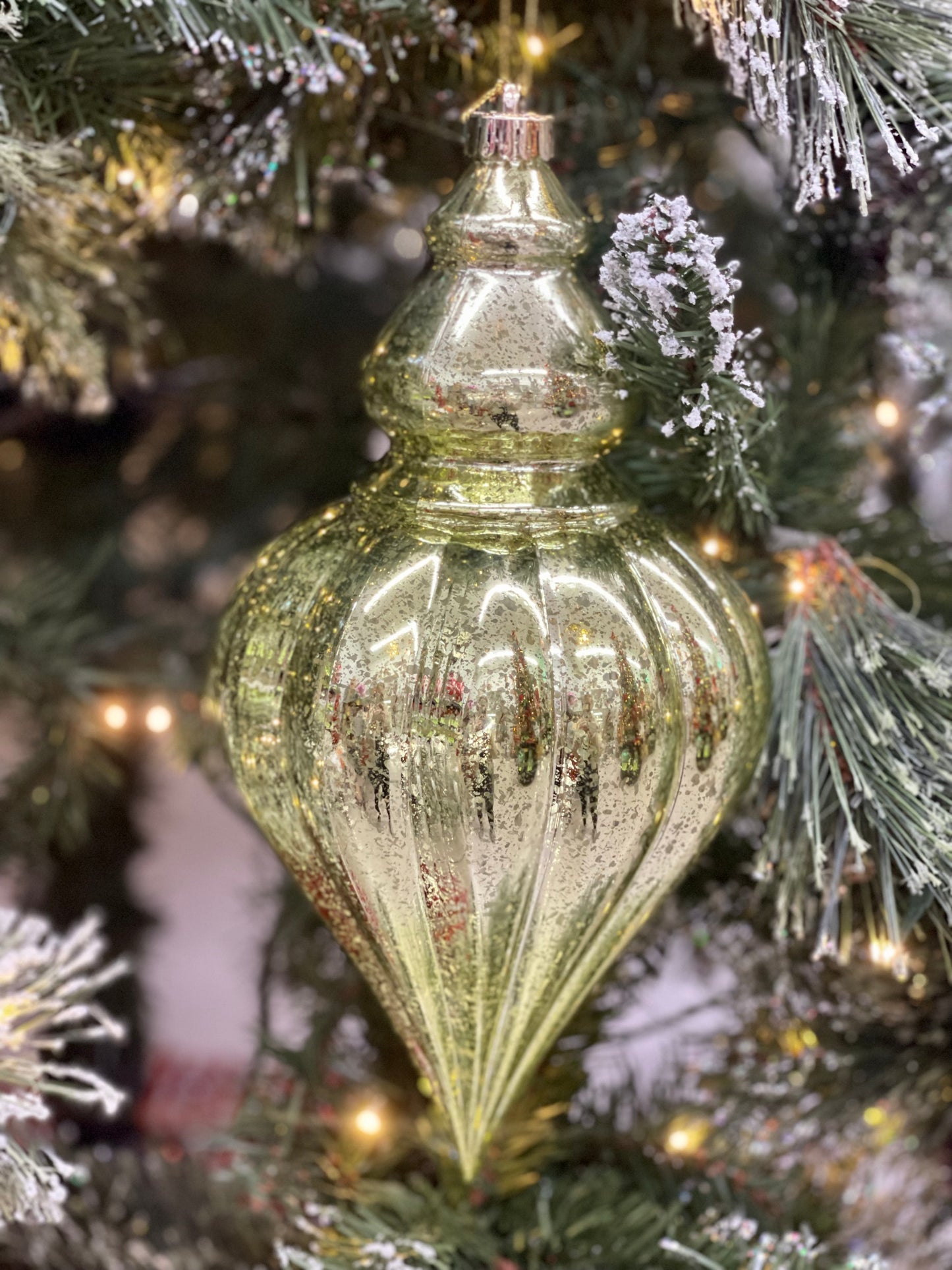 12 Inch Shiny Lime Green Antique Finial Ornament