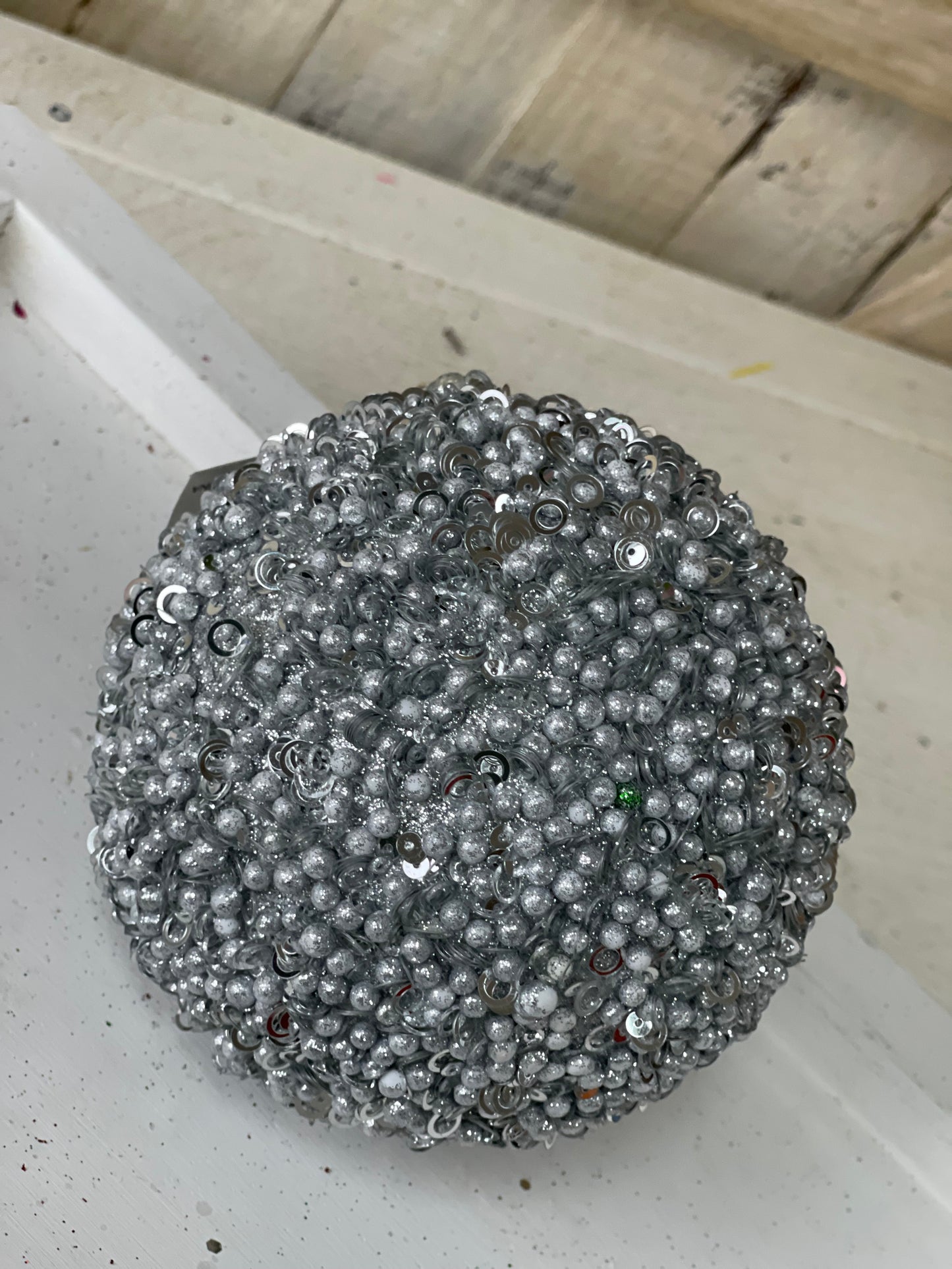 5 Inch Silver Beaded Ornament Ball