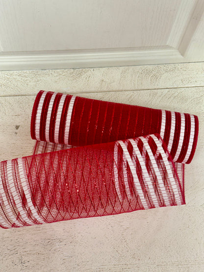 10 Inch By 10 Yard Red And White Metallic Border Netting