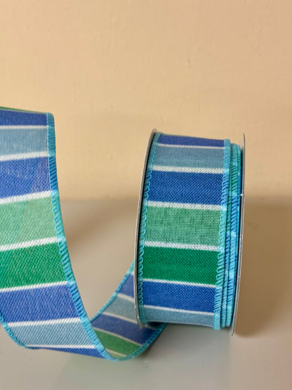 1.5 Inch By 10 Yard Mint Green And Blue Striped Ribbon