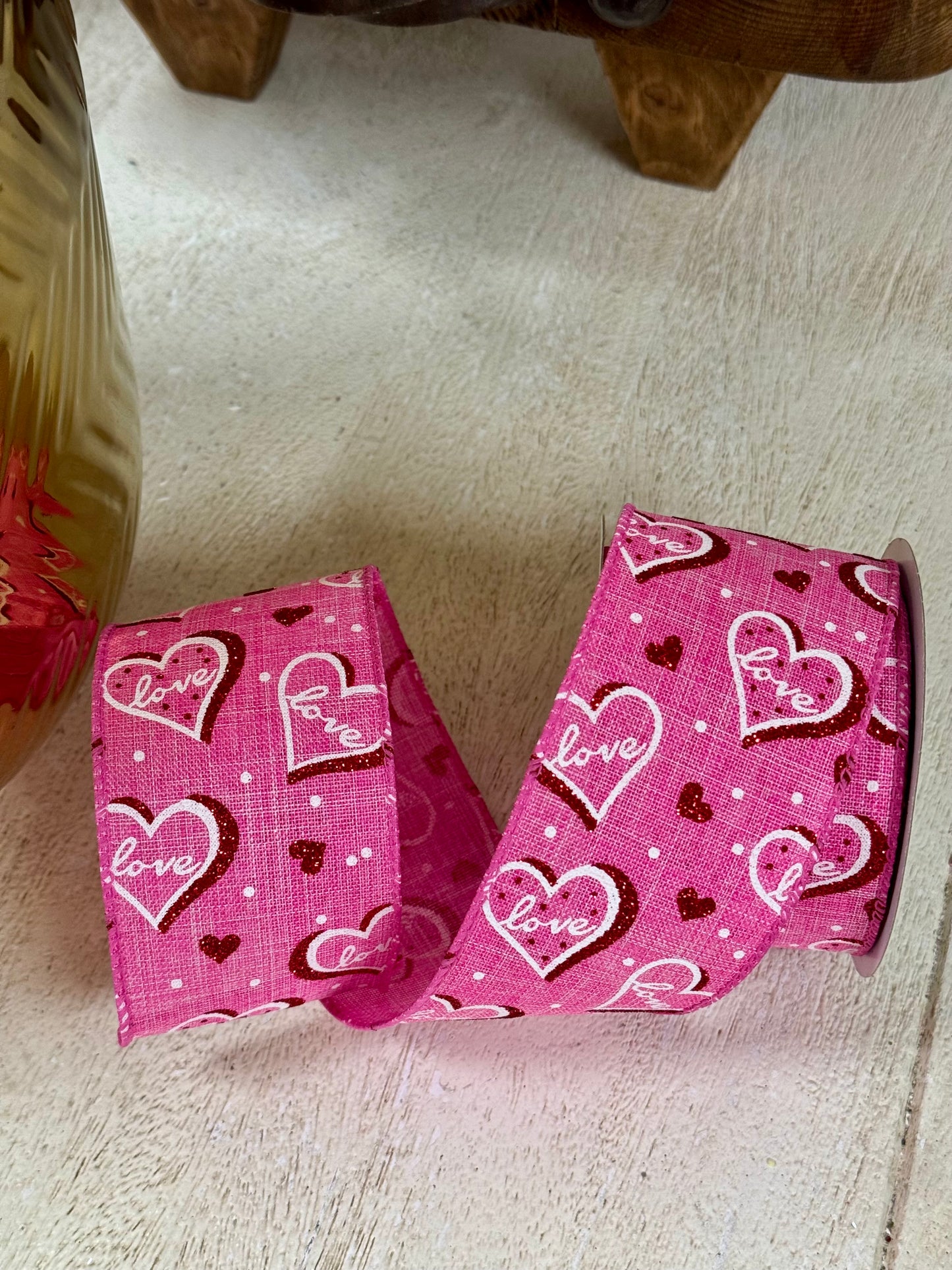 2.5 Inch By 10 Yard Red And Pink Love Heartbeat Glitter Ribbon