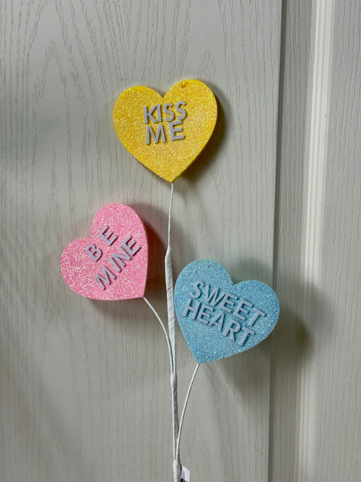27.5 Inch Yellow Pink Light Blue Glitter Candy Heart Spray