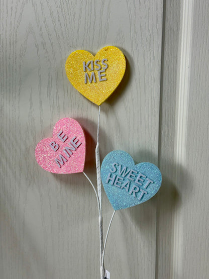 27.5 Inch Yellow Pink Light Blue Glitter Candy Heart Spray