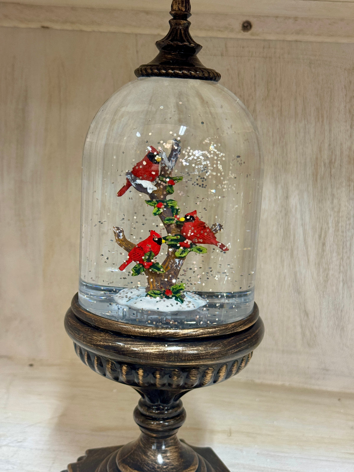 12.25 Inch Cardinal Water Spinning LED Snow Globe With Timer