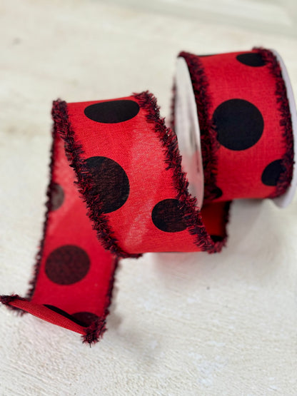 2.5 Inch By 10 Yard Red And Black Large Polka Dot Ribbon