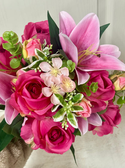 14 Inch Beauty Pink Rose And Lily Mix Bush