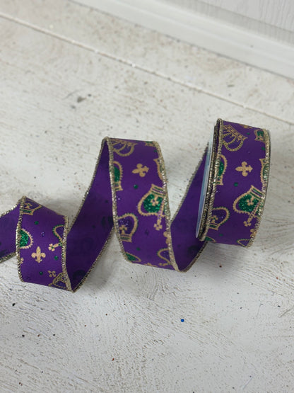 1.5 Inch By 10 Yard Purple Mardi Gras Crowns Ribbon