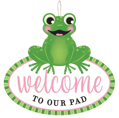 12 Inch Welcome To Our Pad Frog Wood Sign