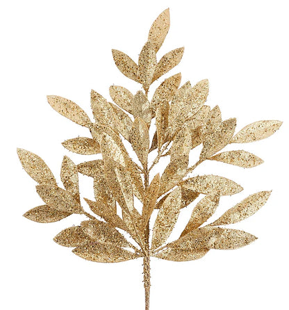 23 Inch Gold Glitter Bay Leaf Spray
