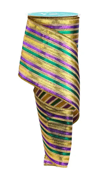 4 Inch By 10 Yard Mardi Gras Metallic Stripe Ribbon