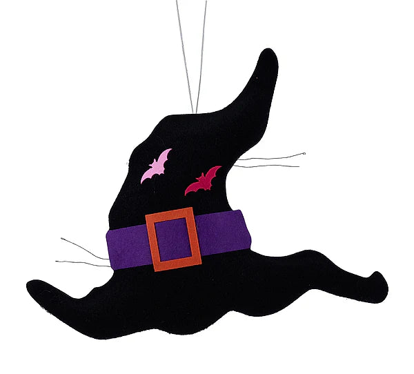 14 Inch Black Felt Witch Hat With Two Bats