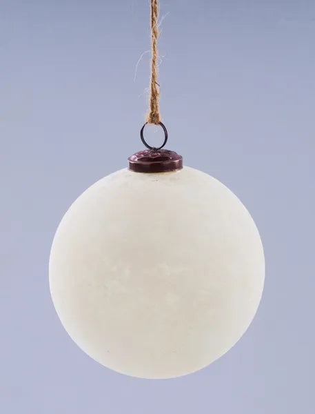 4.75 Inch Matte White And Clear Rustic Glass Ball Ornament