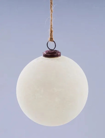 4.75 Inch Matte White And Clear Rustic Glass Ball Ornament