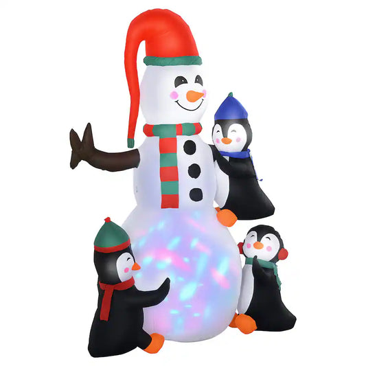 6 Foot Christmas Inflatables Outdoor Decorations Snowman With Penguins Blow-Up Yard Christmas Decor With Multicolored LED Colorful Light Open Box