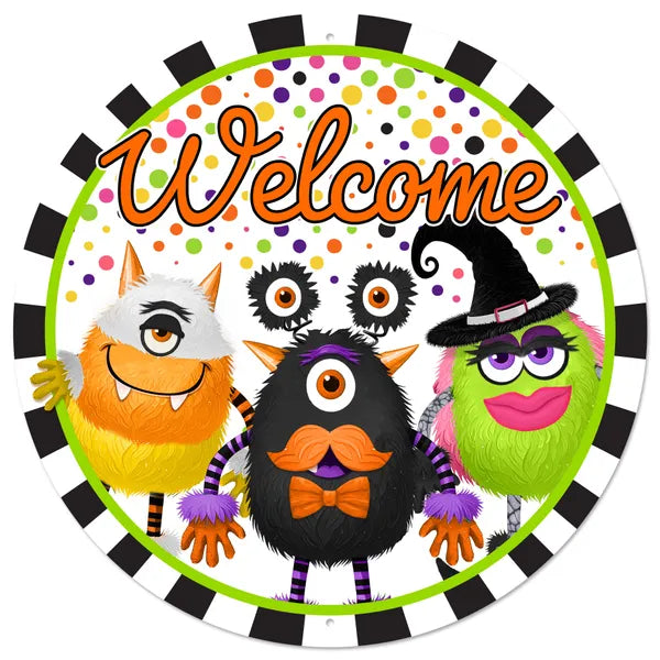 12 Inch Metal Multicolor Welcome Monster Sign