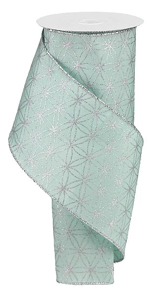 4 Inch By 10 Yard Robins Egg Seamless Stars On Faux Dupioni Ribbon