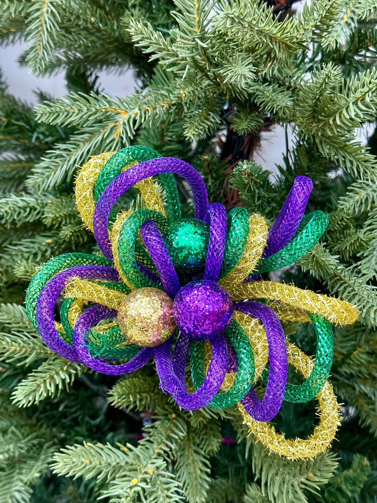 12 Inch Mardi Gras Foil Glitter Ball Curly Pick
