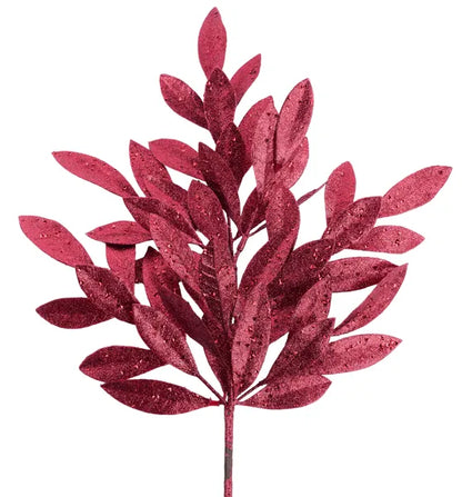23 Inch Burgundy Glitter Bay Leaf Spray