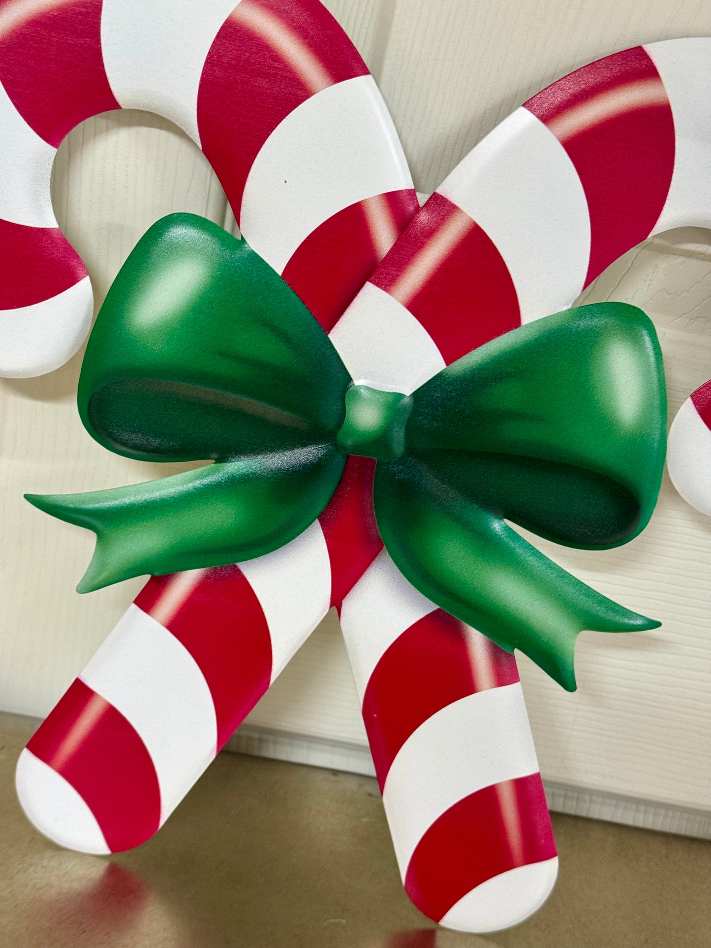 13 Inch Red White Green Embossed Candy Cane Metal Sign