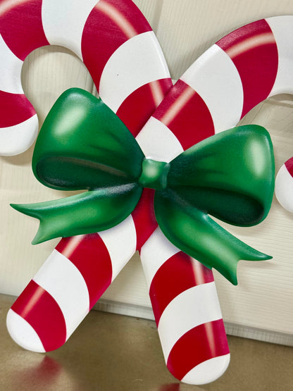 13 Inch Red White Green Embossed Candy Cane Metal Sign