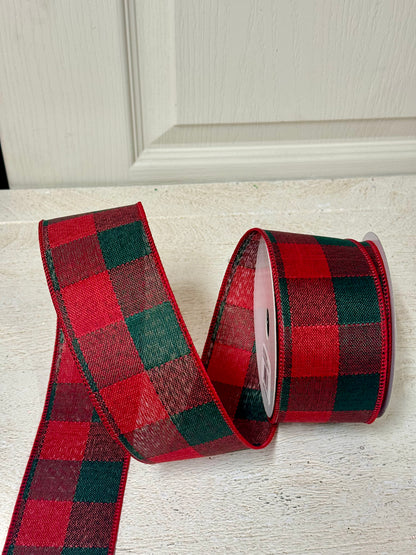 2.5 Inch By 10 Yard Emerald Green And Red Buffalo Plaid Ribbon