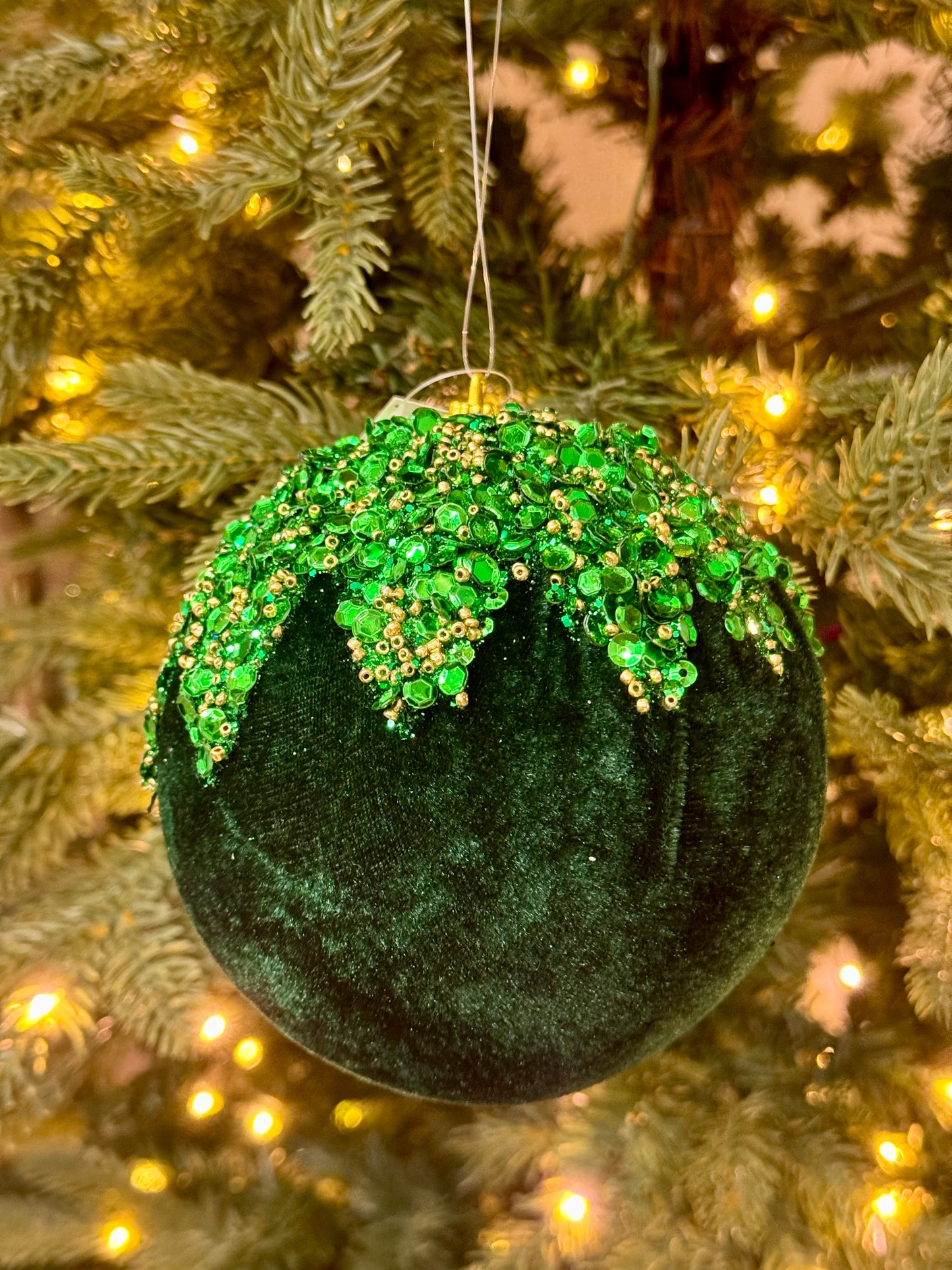 4.75 Inch Hunter Green Velvet Sequin Beaded Glitter Ornament