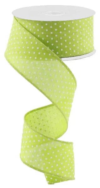 1.5 Inch By 10 Yard Lime Green And White Raised Swiss Dots One Royal Ribbon