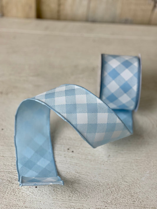 2.5 Inch By 10 Yard Blue And White Check Ribbon