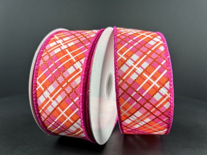 1.5 Inch By 10 Yard Orange And Pink Plaid Ribbon