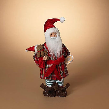 18 Inch Polyester Holiday Santa Figurine With Plaid Robe