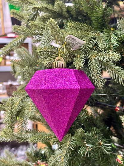 5 Inch Dark Fuchsia Glitter Diamond Ornament