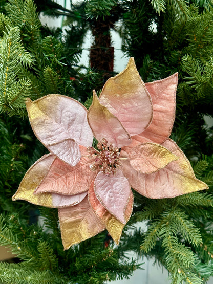 9 Inch Pink And Gold Poinsettia With Clip