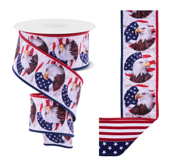 2.5 Inch By 10 Yard Double Layer Bald Eagle And Flag Ribbon