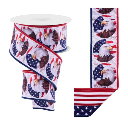 2.5 Inch By 10 Yard Double Layer Bald Eagle And Flag Ribbon