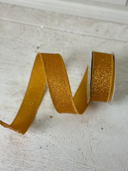 1.5 Inch By 10 Yard Mustard Fine Glitter Ribbon