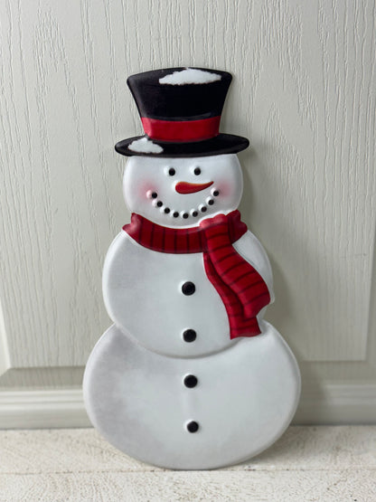 12 Inch Red And Black Metal Snowman Sign