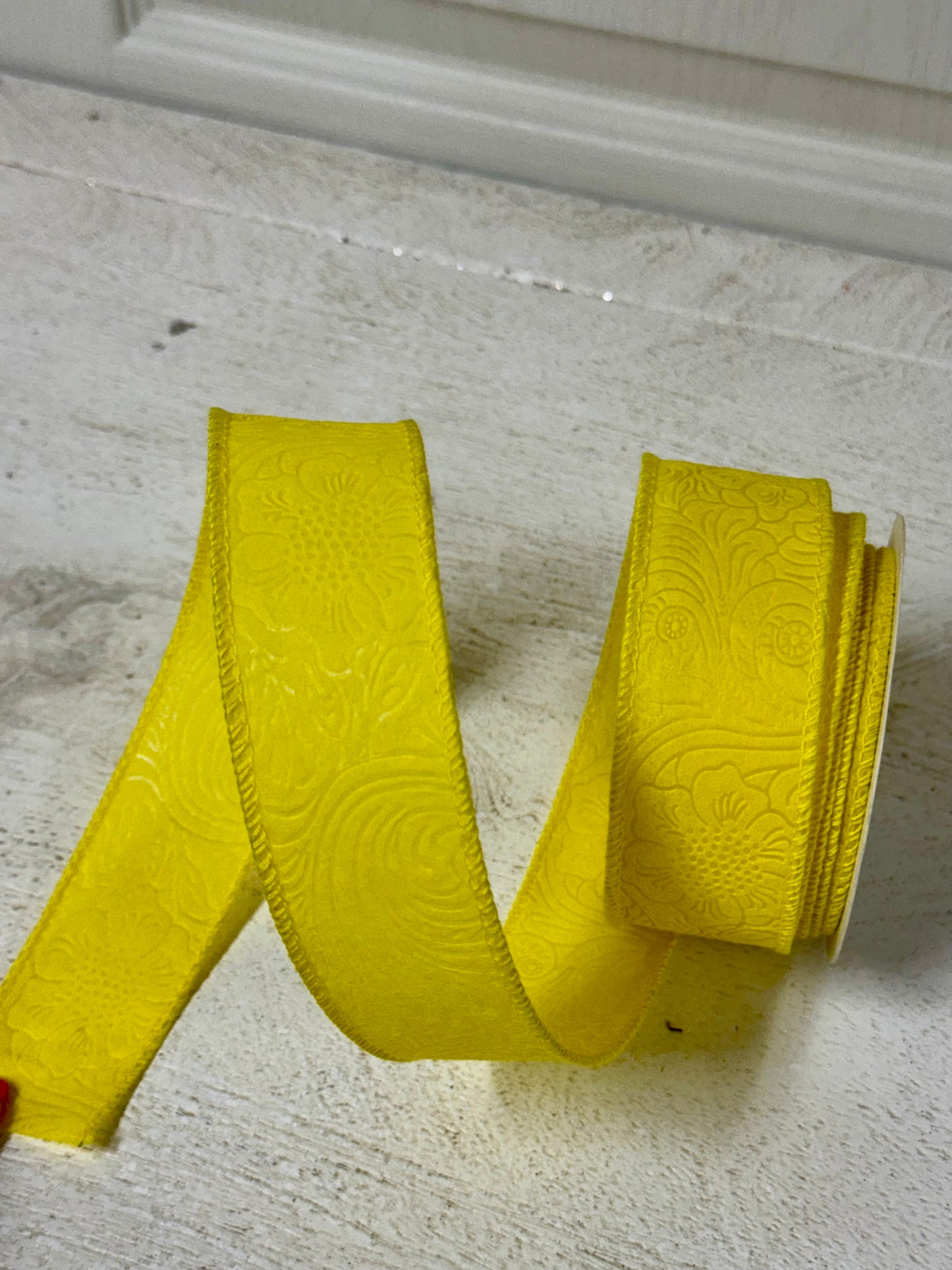 1.5 Inch By 10 Yard Yellow Floral Leaves Ribbon