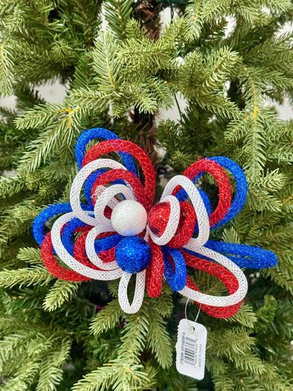 12 Inch Red White And Blue Tinsel Foil Ball Pick