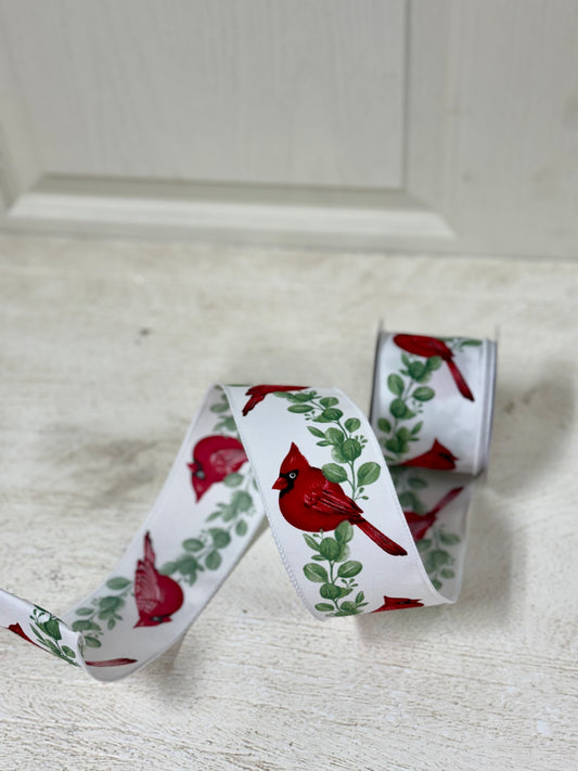 2.5 Inch By 10 Yard Red Cardinal With Eucalyptus Ribbon