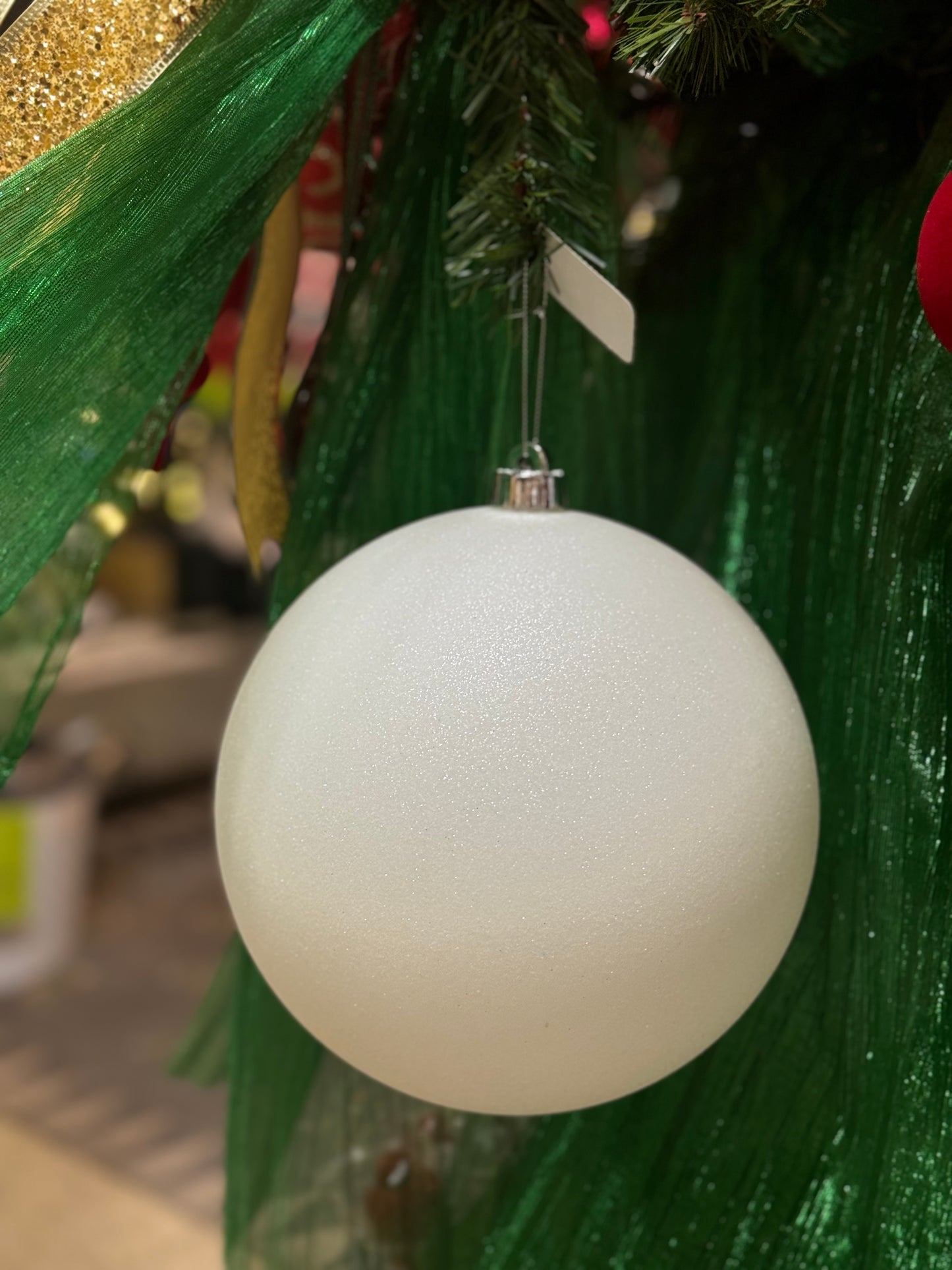 8 Inch White Glitter Ornament Ball