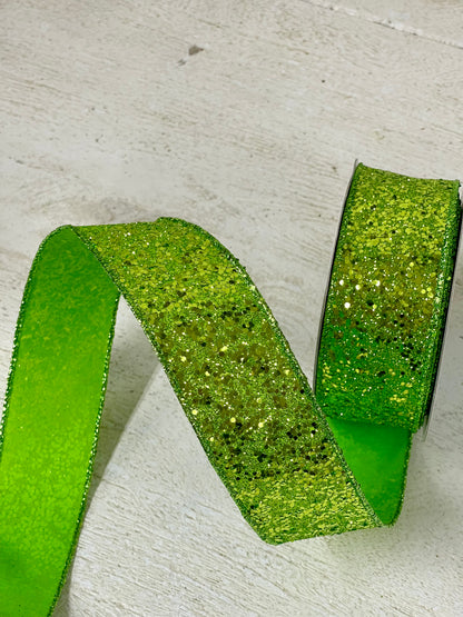 1.5 Inch By 10 Yard Lime Green Large Glitter Ribbon