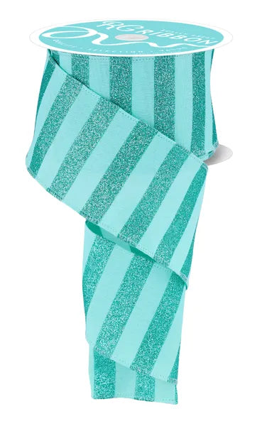 2.5 Inch By 10 Yard Mint Horizontal Glitter Stripes Ribbon