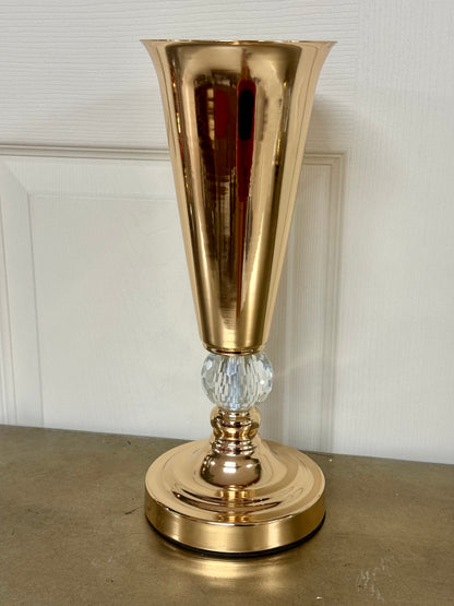13 Inch Gold And Diamond Metal Trumpet Vase
