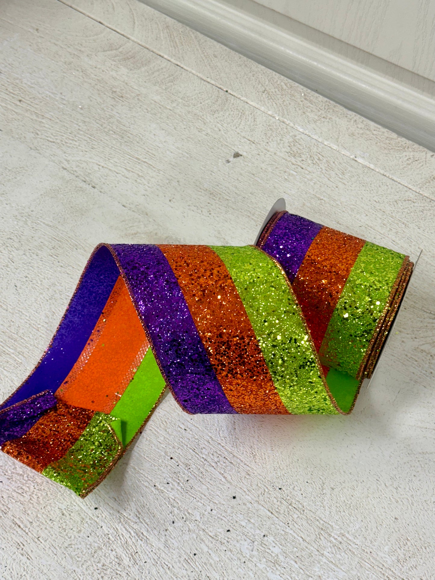 4 Inch By 10 Yard Purple Orange Lime Large Glitter Ribbon