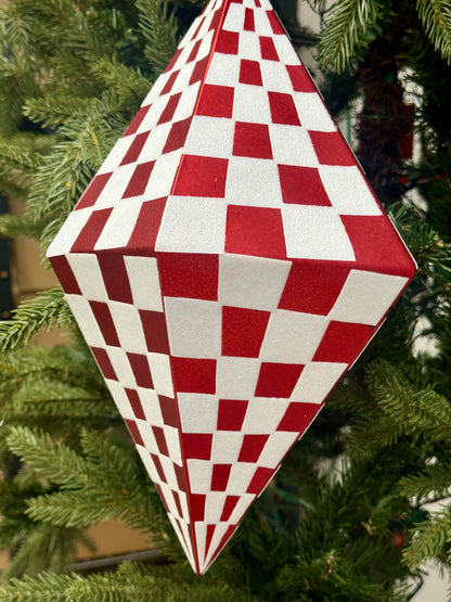 12.5 Inch Red And White Check Pentagon Ornament